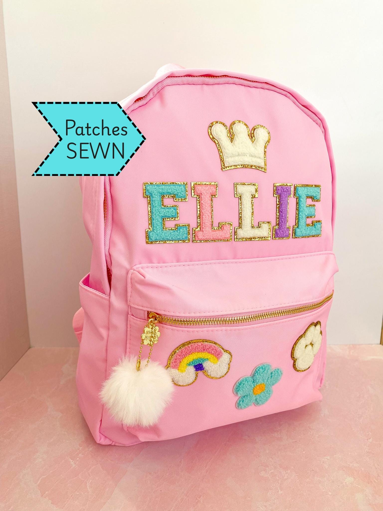 Custom Backpack with Patches, Back to School Girls Gift, Name Backpack, Personalized Bag Girls, Nylon Backwith with Chenille Patches
