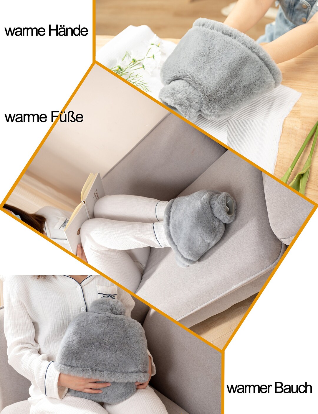 Hot Water Bottle With Skinfriendly Fleece Cover Made of Flannel, Hand Warmer, Foot Warmer