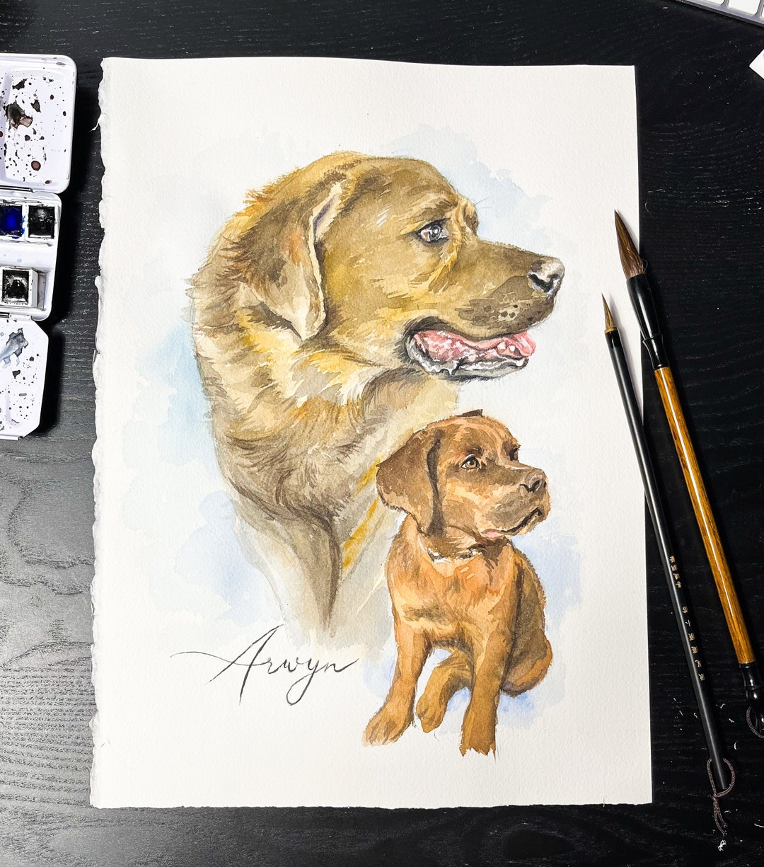 Hand Painted Watercolor Pet Portrait: Custom Dog Memorial - Etsy