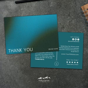 Modelo de design de cartão de agradecimento com gradiente marinho editável para branding empresarial com cartão de agradecimento para embalagem de marca Cartão de desconto