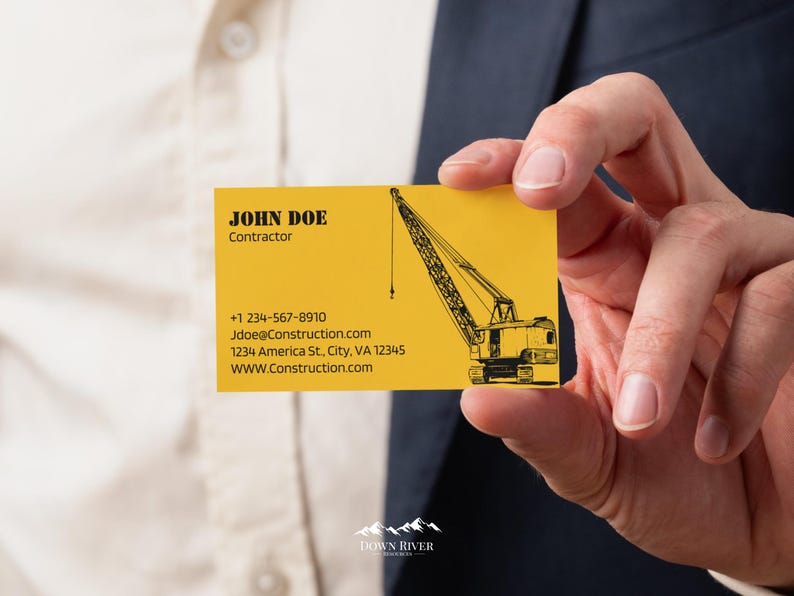 Construction Business Card Template: Editable Contractor Card (canva ...