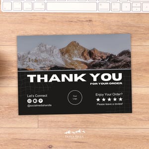 Modelo de cartão de agradecimento editável Mountain Design profissional para branding empresarial com cartão de agradecimento para embalagem de marca Cartão de desconto