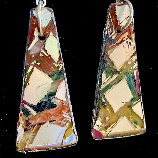 Artistic Mosaic Effect CD Dangle Earrings, Upcycle and Handmade Jewelry by Kandra Parks