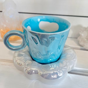 Blue Sky Cloud Ceramic Mug with Plate