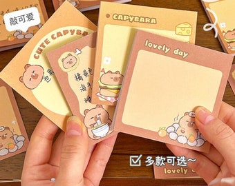 Capybara Sticky Notes Cute Animal themed Memo Pads Kawaii Stationery Office Organization School Gift Giving Dorm Room decor Planner Supplies