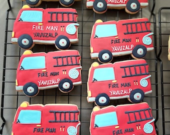 Fire Truck Birthday Cookies: Hand Decorated Royal Icing Favors