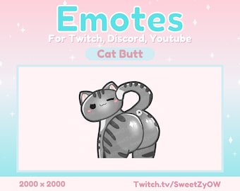 Kawaii Kitty Grey Tabby Cat Butt Emote for Twitch, Discord, Youtube, Streaming