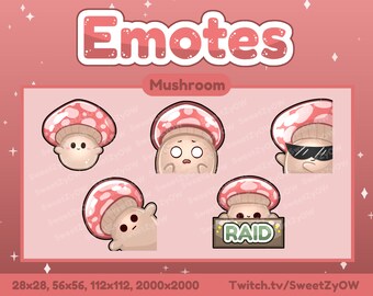 Kawaii Mushroom 5 Pack! For Twitch, Streaming, Youtube, Discord - Happy, Cool, Laying Down, Raid, Scared