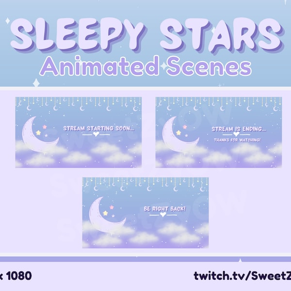 Pastel Blue and Purple Cloudy Night Sky Animated Scenes For Twitch Streaming - Starting, Ending, Be Right Back