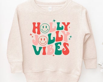 Christmas Sweatshirt For Kids, Holly Jolly Vibes Natural Boho Christmas Hoodie For Girls, Christmas Sweatshirt For Boys, Holly Jolly Hoodie