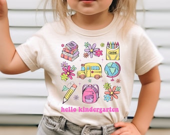 Hello Kindergarten Shirt for Kids, Back To School Tee for Girls, First Day of School Girls Shirt, Back to School Shirts