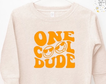 One Cool Dude Sweatshirt For Boys, Retro Neutral Boho Vintage Funny Boys Sweatshirt, Wavy Font Boys Hoodie, Funny Boys Sweatshirt