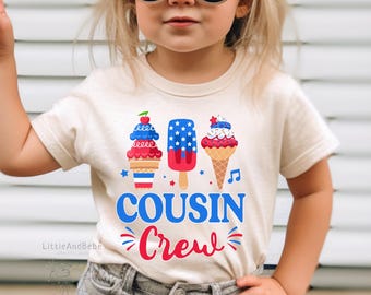 Cousin Crew Shirts,  4th of July, Independence Day Tee for Kids, Ice Cream Patriotic Shirts for Boys, Girls, Toddler, Baby