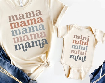 Mama and Mini Shirts, Retro Mom and Girl Shirts, Matching Mommy and Boy Tee, Trendy Baby Girl Onesie, Baby Shower Gift, New Baby Boy Outfit