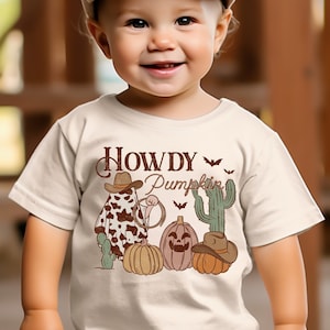 Howdy Pumpkin Shirt, Pumpkin Patch Shirt, Fall T-Shirt For Boys, Retro Neutral Toddler Boys Shirt, Trendy Kids Halloween Outfit,