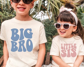 Camisetas retro a juego para hermanos, hermana mayor, hermano menor, hermano mayor, hermana menor, niños retro, bebés, niñas, niños, anuncio