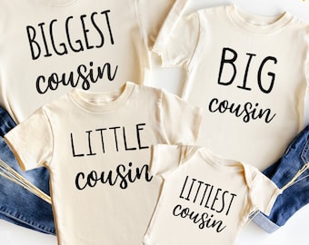 Big Cousin Little Cousin Shirts, Retro Matching Cousin Crew Shirts, Pregnancy Reveal, Neutral New Baby Cousin Announcement Onesie,