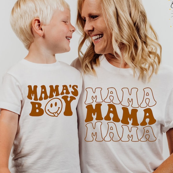 Mommy and Me Shirts, Neutral Retro Mamas Boy Shirt, Mom and Son Shirts, Mother and Son Outfit, Matching Mommy and Son T-Shirts, Baby Gift