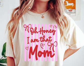 Mom Sweatshirts or T-Shirts, Preppy, Striped, Bow, Coquette Mothers Day Outfit, Trendy Mama Shirt
