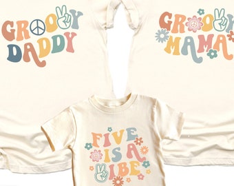 Five is A Vibe Birthday Shirts, Retro Matching Mom and Dad Birthday Shirts, 5th Birthday Shirts For Girls, Trendy Fifth Birthday Shirts