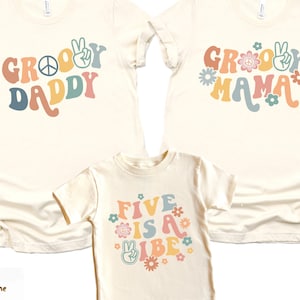 Five is A Vibe Birthday Shirts, Retro Matching Mom and Dad Birthday Shirts, 5th Birthday Shirts For Girls, Trendy Fifth Birthday Shirts