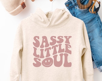 Sassy Little Soul Hoodie For Girls, Retro Neutral Boho Funny Sassy Toddler Sweatshirt, Preppy Girls Sweatshirt, Aesthetic Hoodie