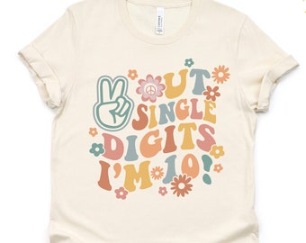 10th Birthday Shirt For Girls, Retro Trendy Matching Birthday Shirts For All Family, Preppy Girls Birthday T-shirt, Peace Out Single Digit