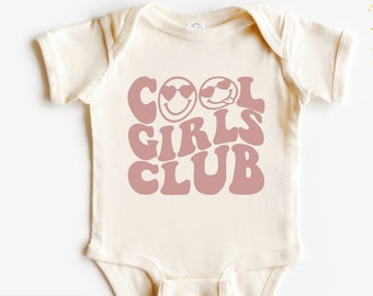 Retro Neutral Boho Onesie For Girls, Cool Girls Club Girls Shirt, Funny Smiley Face Onesie, Preppy Shirt, Aesthetic Shirt For Toddler, Baby