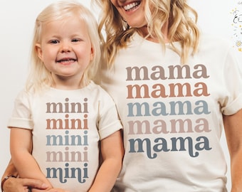 Mama and Mini Shirts, Retro Mom and Girl Shirts, Matching Mommy and Boy Tee, Trendy Baby Girl Onesie, Baby Shower Gift, New Baby Boy Outfit