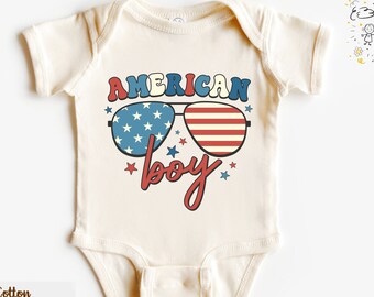 American Boy Shirt,  4th of July Outfit for Kids, Independence Day Boys T-shirt, Patriotic Shirts for Boys, Toddler Outfit, USA Baby Onesie