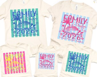 Family Cruise 2026 Shirts, Retro Matching Summer Vacation Shirts For Kids and Adults, Toddler, Boys, Girls Tee, Striped, Preppy