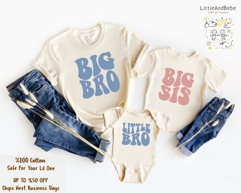 Retro Matching Sibling Shirts, Big Sister, Little Bro, Big Brother, Little Sis Tee, Retro Kids, Toddler, Baby, Girls, Boys, Announcement image 1