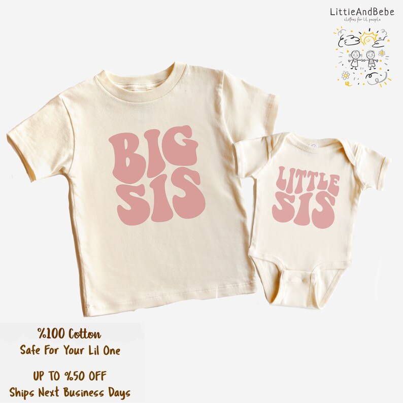 Retro Matching Sibling Shirts, Big Sister, Little Bro, Big Brother, Little Sis Tee, Retro Kids, Toddler, Baby, Girls, Boys, Announcement image 3