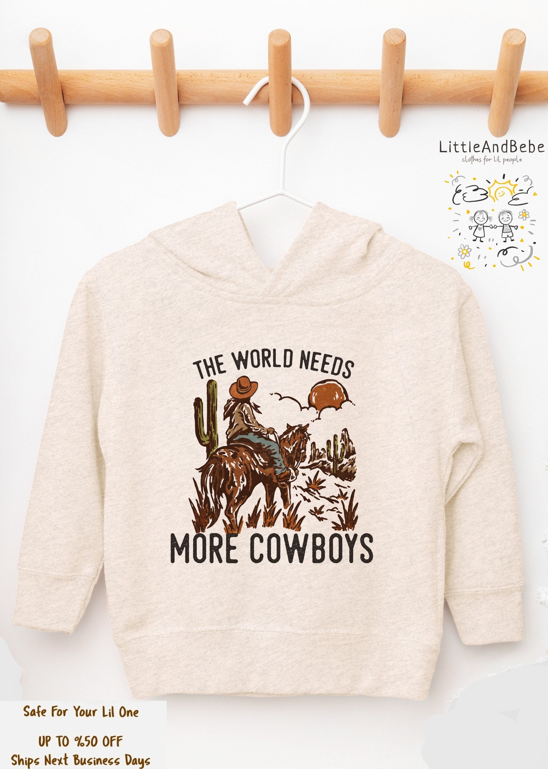 The World Needs More Cowboys Hoodie For Boys, Retro Neutral Boho Vintage Cowboy Sweatshirt, Western Boys Hoodie, Desert Hoodie