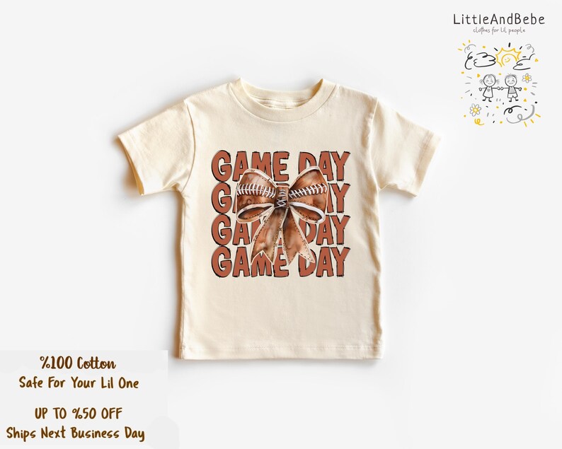 Game Day Sweatshirt for Girls, Coquette Shirts, Football Toddler Shirts, Retro Girls Outfit, Trendy Fall Sweatshirt for Kids image 5