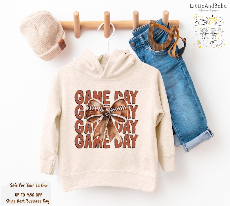 Game Day Sweatshirt for Girls, Coquette Shirts, Football Toddler Shirts, Retro Girls Outfit, Trendy Fall Sweatshirt for Kids image 3