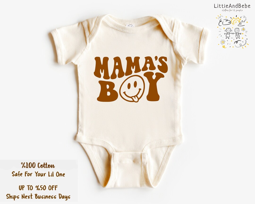 Mama's Boy Onesie, Retro Neutral Boho Bodysuit for Boys, Neutral Baby