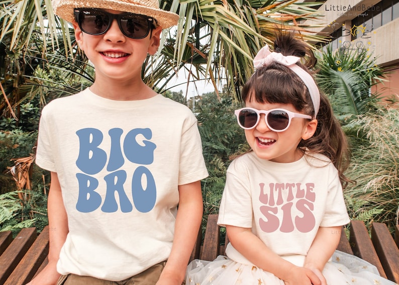 Retro Matching Sibling Shirts, Big Sister, Little Bro, Big Brother, Little Sis Tee, Retro Kids, Toddler, Baby, Girls, Boys, Announcement image 2