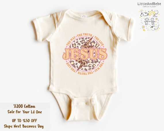 Jesus Bodysuit, Christian Girls Shirt, Retro Boho Easter Bodysuit, Leopard Print Faith Tee For Girls, Christian Baby Girl