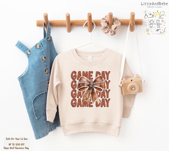 Game Day Sweatshirt for Girls, Coquette Shirts, Football Toddler Shirts, Retro Girls Outfit, Trendy Fall Sweatshirt for Kids