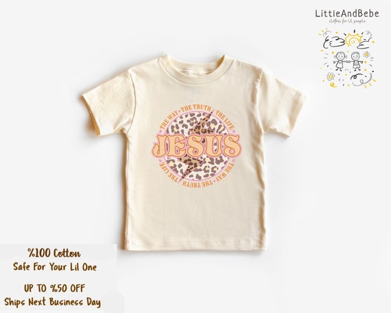 Jesus Shirt For Kids, Christian Girls Shirt, Retro Natural Easter Bodysuit, Leopard Print Faith Tee For Girls, Christian Baby Girl
