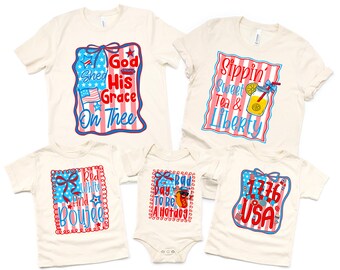 4th of July Shirts for Family, Matching USA, Independence Day Tee for Women, Patriotic Coquette Shirts, Cute Bow Tee