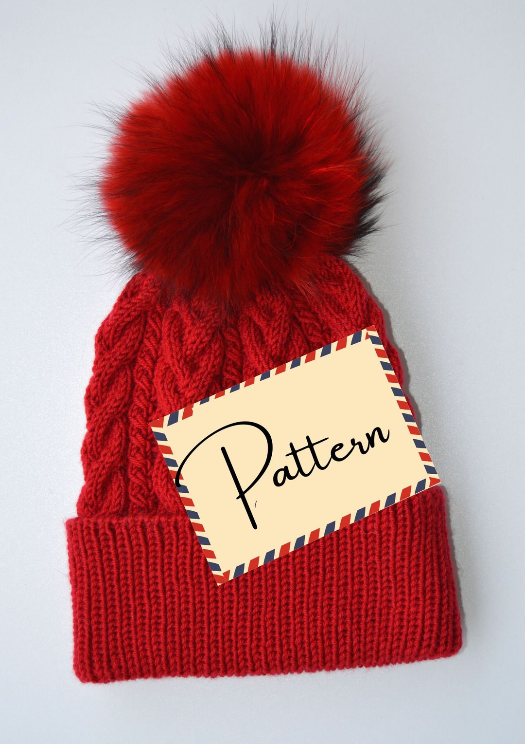 Red Cable Hat KNITTING PATTERN Knitted Winter Hat Pattern Christmas Hat