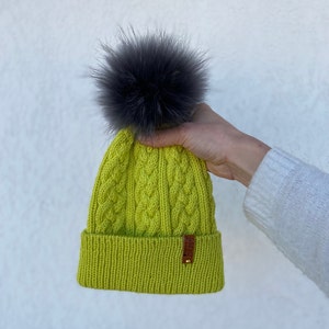 Knitting Hat Pattern Instant Digital PDF Download Knit Chart Instruction Beginners Cable Beanie/Toque Knit Craft Unisex Pompom Winter Cap