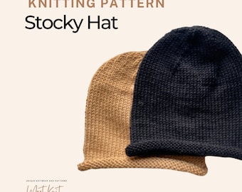 Easy Beginner Knitting Hat PDF Instant Download Pattern Adult Knit Instructions Super Bulky Yarn Knitted Hat DIY Knit Craft Unisex Hat