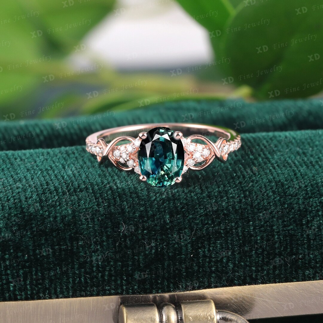 Oval Cut Peacock Sapphire Engagement Ringrose Gold Engagement - Etsy