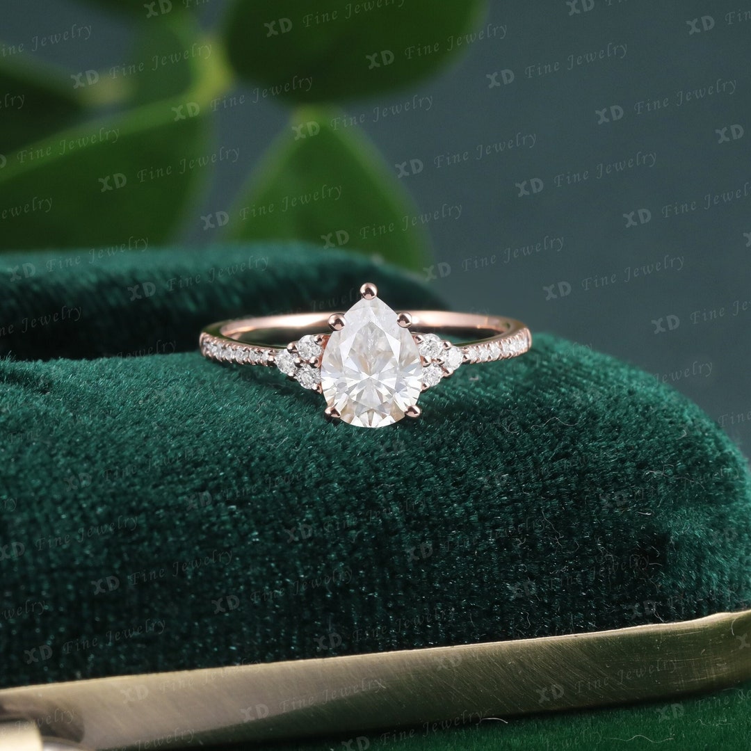Pear Shaped Moissanite Engagement Ring,unique Rose Gold Ring,vintage ...