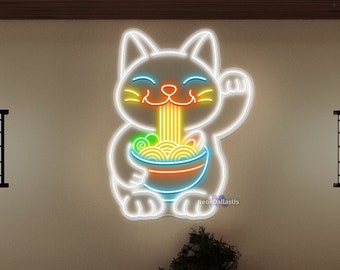 幸運のラーメン猫ネオンサイン | アニメラッキーキャット日本の麺