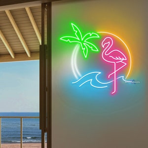 Flamingo Neon Sign, Palm Tree Neon Sign, Flamingo Decor Neon Sign Beach, Custom Neon Sign Flamingo LED Sign Bedroom Neon Sign Flamingo Gifts