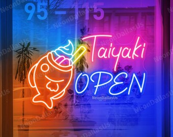 Custom Taiyaki Open Neon Sign Taiyaki Ice Cream Neon Sign Ice Cream Led Light Ice Cream Store Wall Decors Taiyaki Restaurant Light Wall Arts